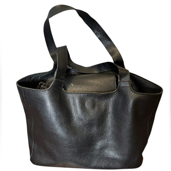 FALOR Leather Large Vintage Black pebbled leather FALOR Italy Hobo Bag nice! - Picture 3 of 11